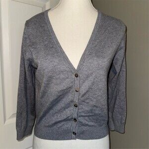 Boden Cardigan Sweater Womens Size 6 Gray Cropped V-Neck Button Front Capsule